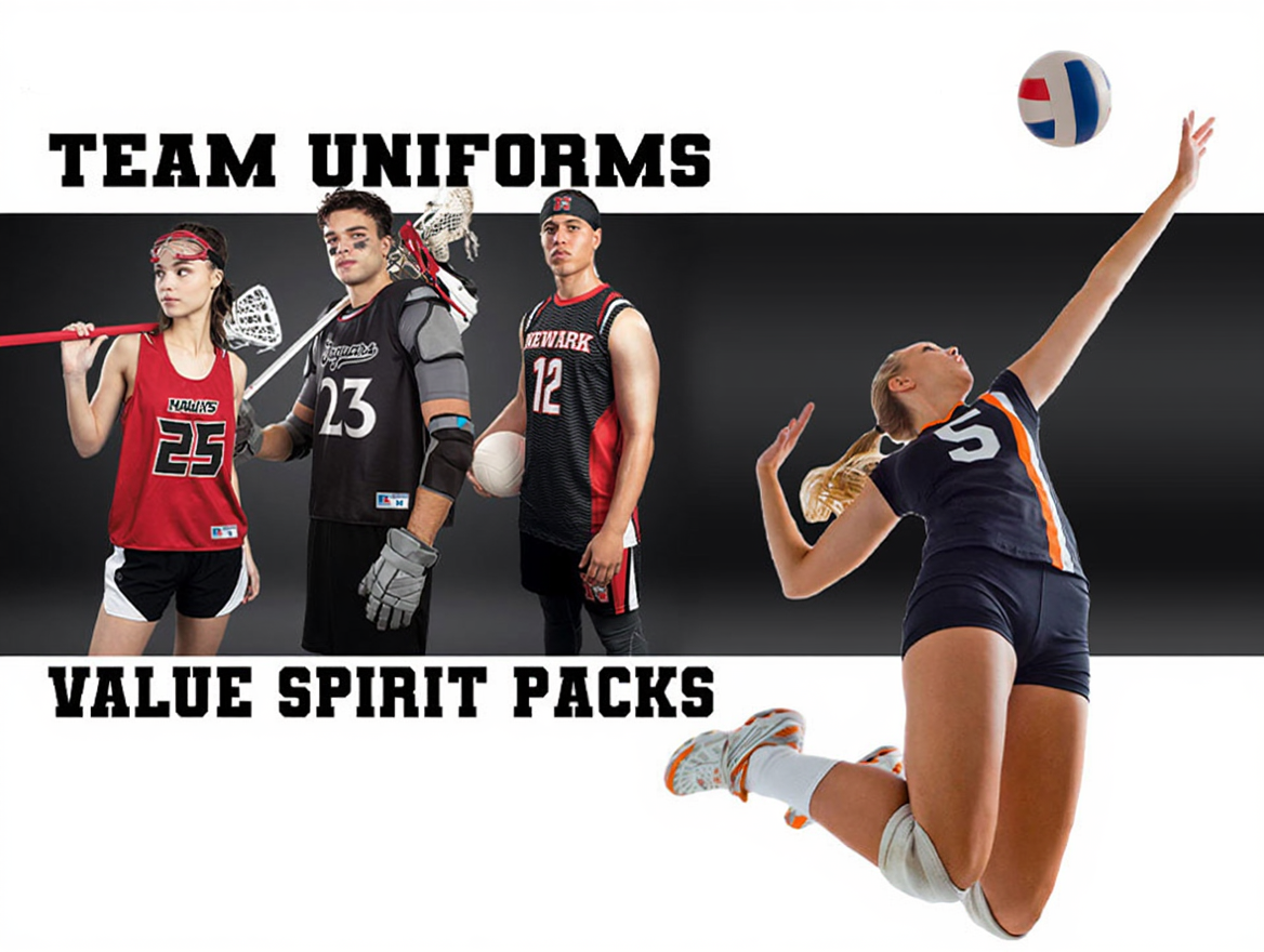 Team uniforms and value spirit packs — multi-sport team gear
