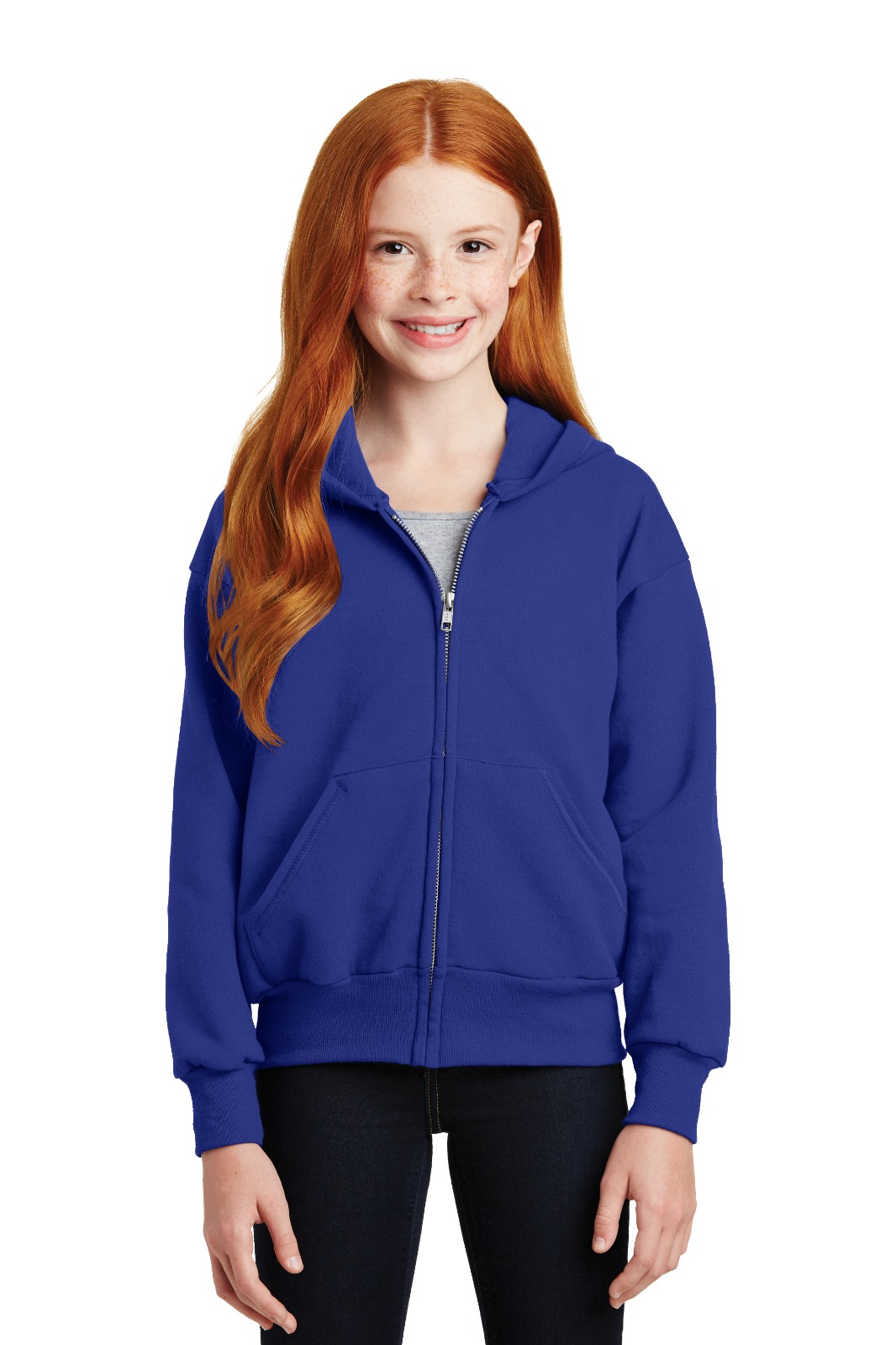 Girl wearing kids school hoodie — half price