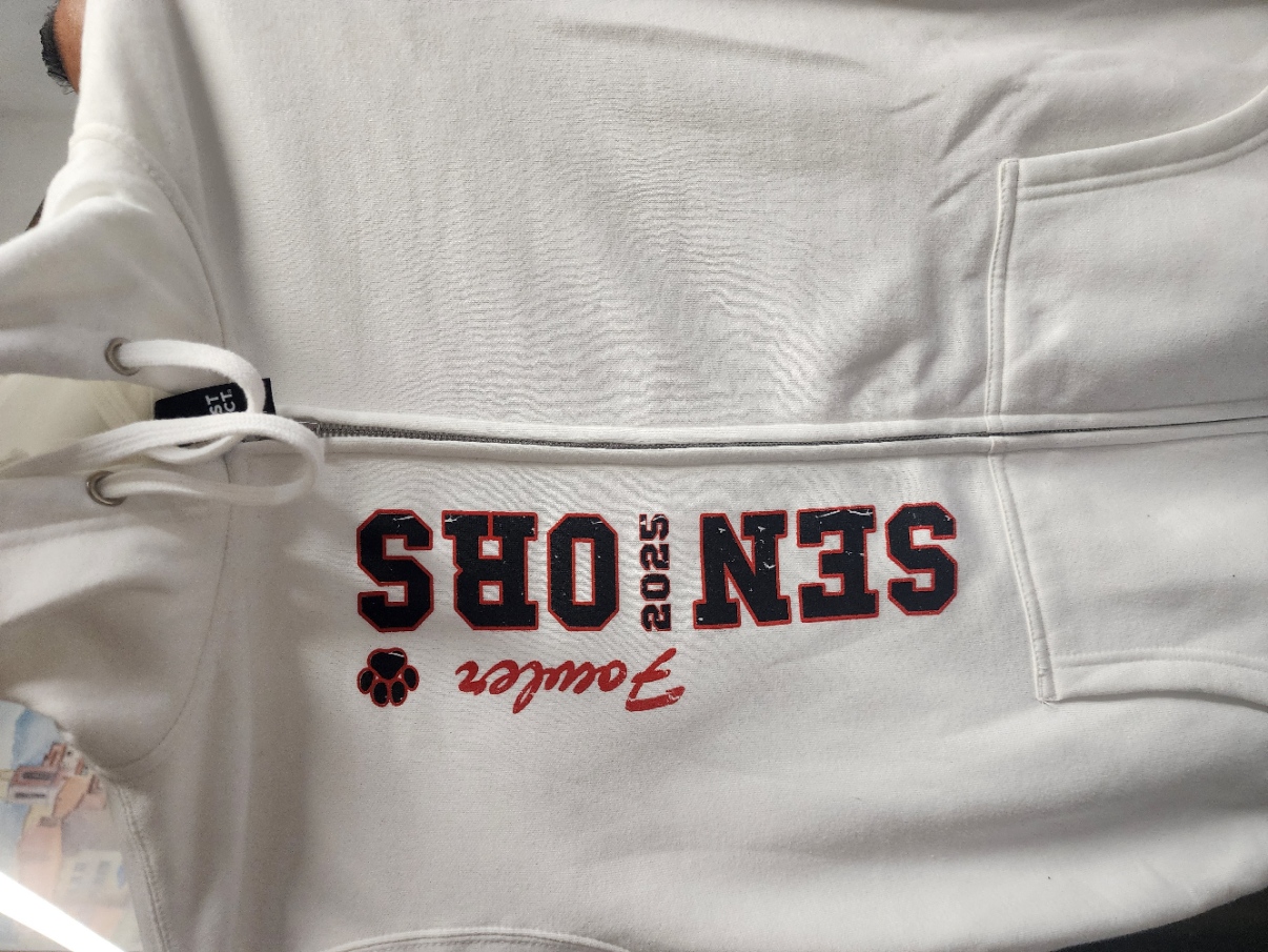 Senior spirit wear design: Picture of white full zip hoodie