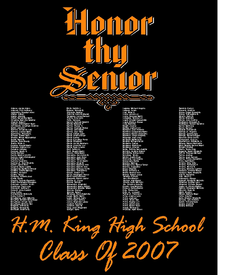 Senior spirit wear design: hm king honor thy senior back