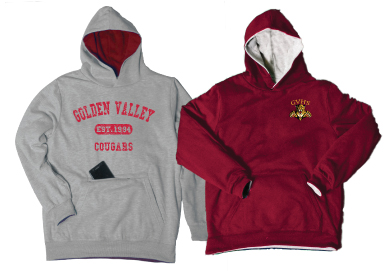 red and gray reversible custom embroided sweatshirt